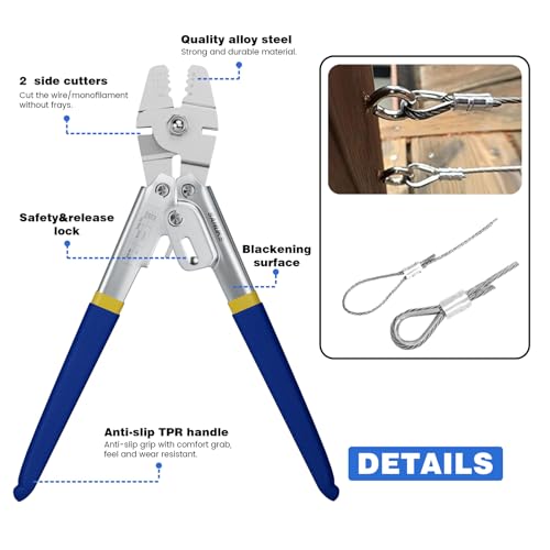 Sanuke Wire Rope Crimping Swaging Tool Cable Crimps up to 2.2mm(2/32inch) with 160pcs 4sizes Aluminum Double Barrel Ferrule Loop Sleeve and 10pcs Stainless Steel Thimble Assortment Kit - Image 3