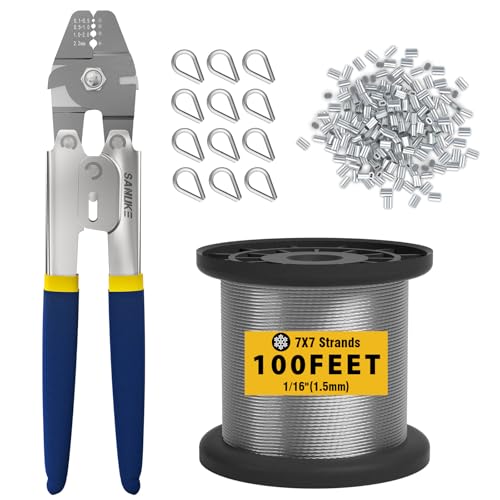 Sanuke Wire Rope Crimping Swaging Tool Cable Crimps up to 2.2mm(2/32inch) with 160pcs 4sizes Aluminum Double Barrel Ferrule Loop Sleeve and 10pcs Stainless Steel Thimble Assortment Kit - Image 1
