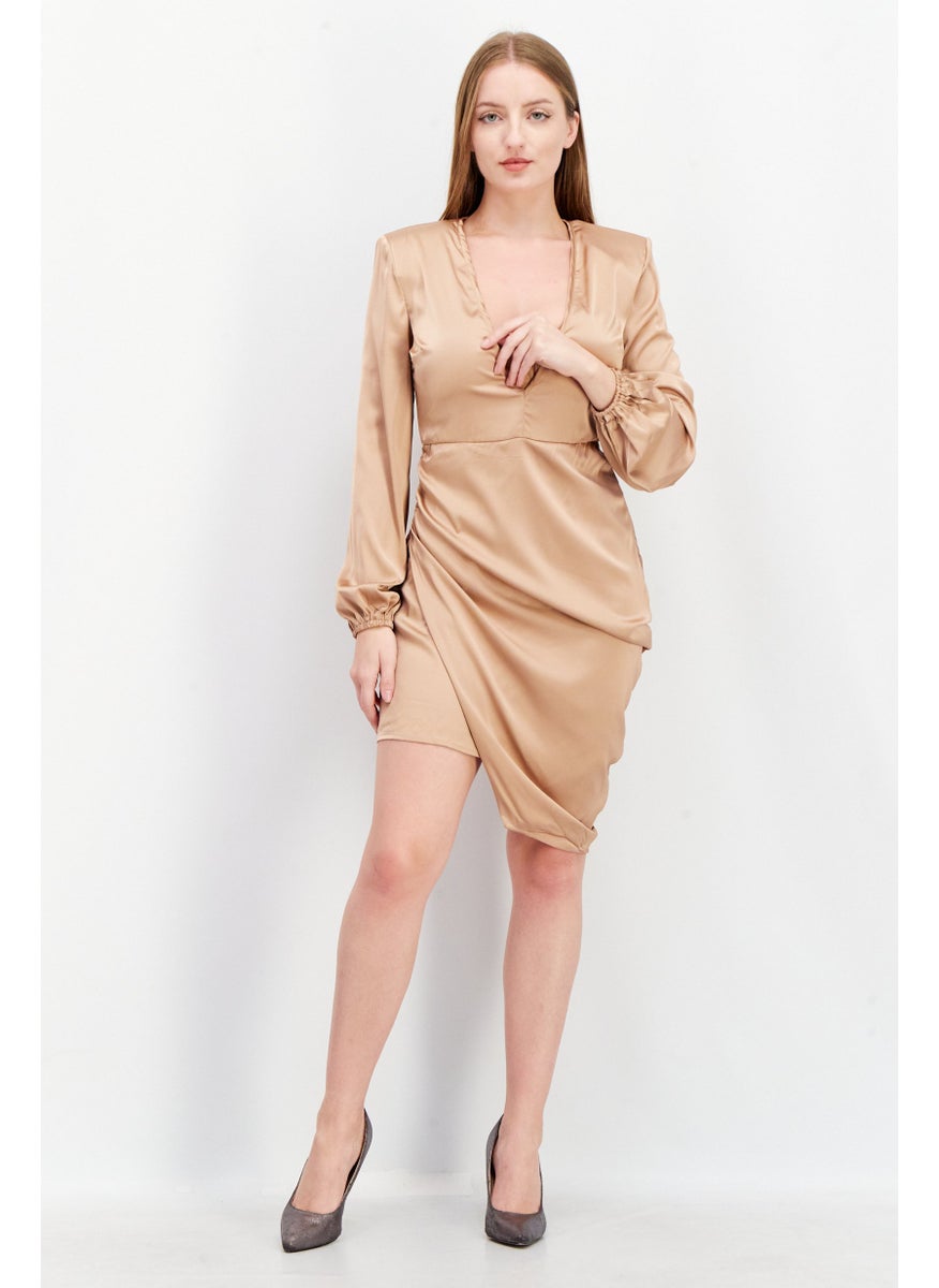 Women Plain Long Sleeve Padded Shoulder Midi Dress, Nude - pzsku/Z536C43942E91E23FBCC1Z/45/_/1732780771/862c2123-4307-4a9e-a560-97d49c0f56a5