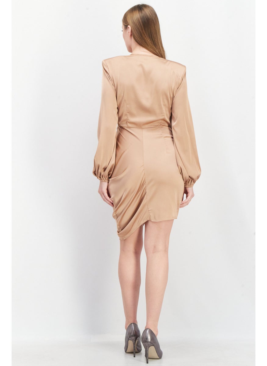 Women Plain Long Sleeve Padded Shoulder Midi Dress, Nude - pzsku/Z536C43942E91E23FBCC1Z/45/_/1737900538/4139996d-5851-4cc5-a097-feafdc890ed7