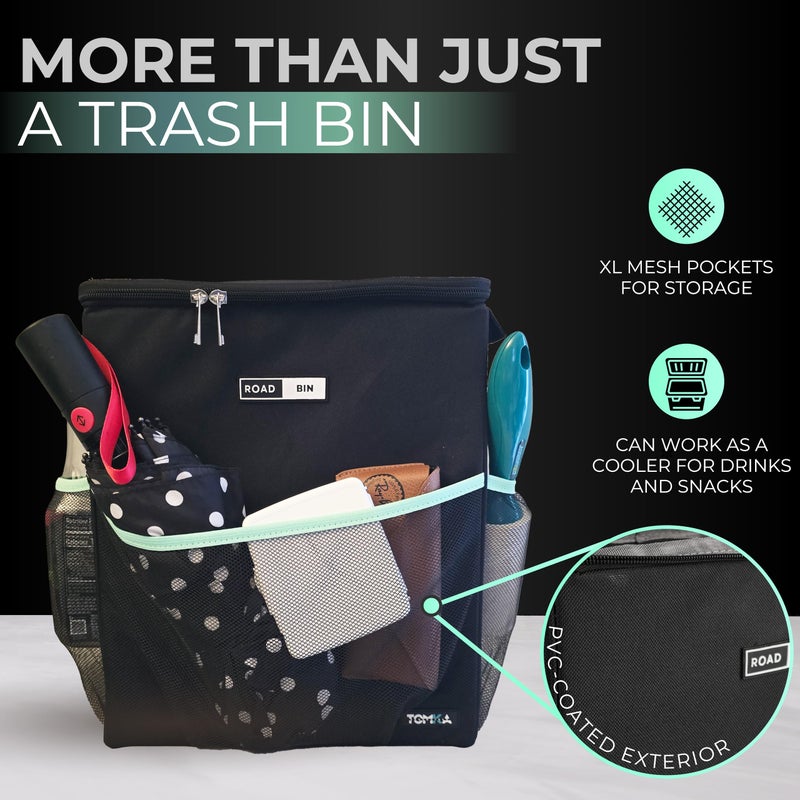 TomKa Essentials RoadBinâ„¢ Slim Leak & Odor Proof Car Trash Can. Fits & Stays Upright. Large-Capacity 2.5 Gallon Bin, 4" Design â€“ Portable, Foldable Garbage Can for Car, Truck, SUV, Van & Outdoors - Image 2