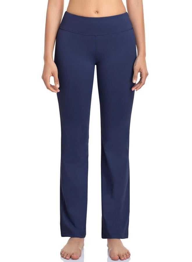 HISKYWIN Inner Pocket Yoga Pants 4 Way Stretch Tummy Control Workout Running Pants, Long Bootleg Flare Pants HF2-Navy Blue-XXL - Image 2