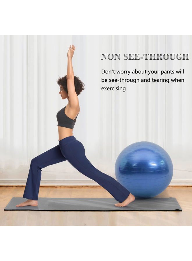 HISKYWIN Inner Pocket Yoga Pants 4 Way Stretch Tummy Control Workout Running Pants, Long Bootleg Flare Pants HF2-Navy Blue-XXL - Image 5