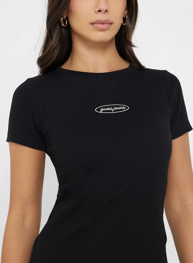 Guess Jeans Embroidered Logo Detail Slim Fit Tee
