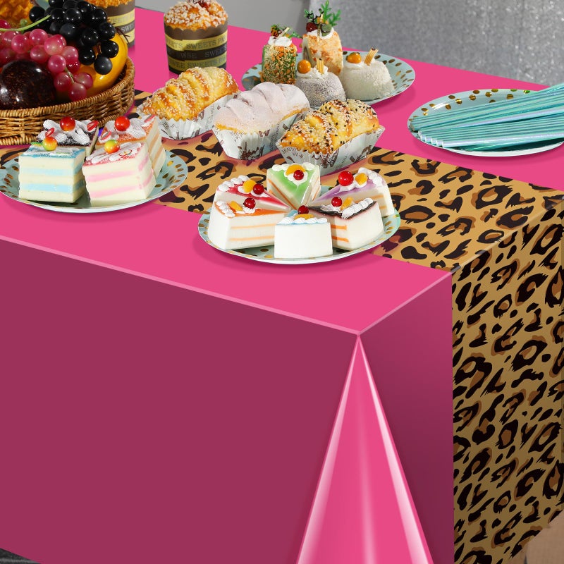 Jectivs 3 Pack Leopard Print Tablecloth Decorations, Safari Animal Cheetah Plastic Table Cloth Hot Pink Leopard Runner Disposable Rectangle Table Cover for Baby Shower Birthday Party Supplies, 54x108 Inch - Image 4