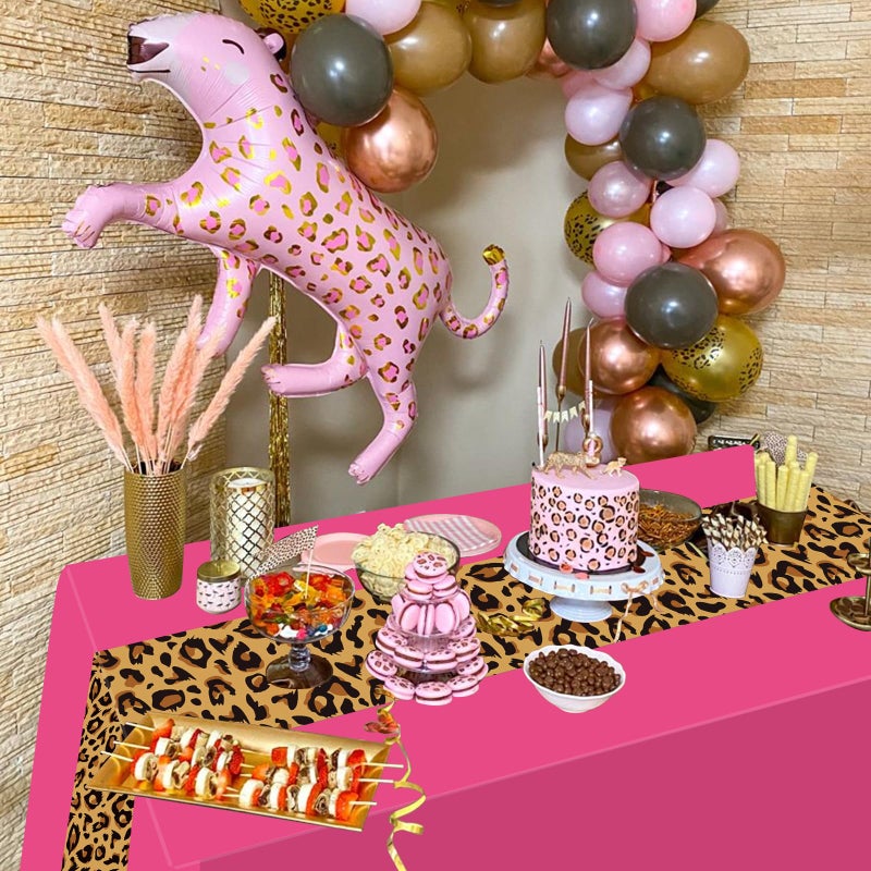 Jectivs 3 Pack Leopard Print Tablecloth Decorations, Safari Animal Cheetah Plastic Table Cloth Hot Pink Leopard Runner Disposable Rectangle Table Cover for Baby Shower Birthday Party Supplies, 54x108 Inch - Image 5