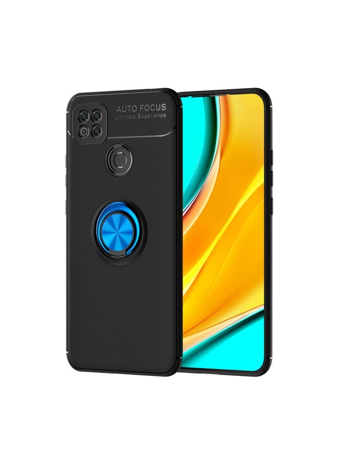 Case Cover For Xiaomi Redmi 9C Metal Ring Holder 360 Degree Rotating TPU Case Black+Blue