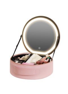 GREEN LION Makeup Organizer Pro with Lighted Mirror / 3-Mode Lights / 4K Mirror / 72 LED Beads / Adjustable Partition / Waterproof / Handle / Chic Design / PU Leather / Considerable Battery Capacity - Pink  - Image 1