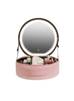 GREEN LION Makeup Organizer Pro with Lighted Mirror / 3-Mode Lights / 4K Mirror / 72 LED Beads / Adjustable Partition / Waterproof / Handle / Chic Design / PU Leather / Considerable Battery Capacity - Pink  - Image 3