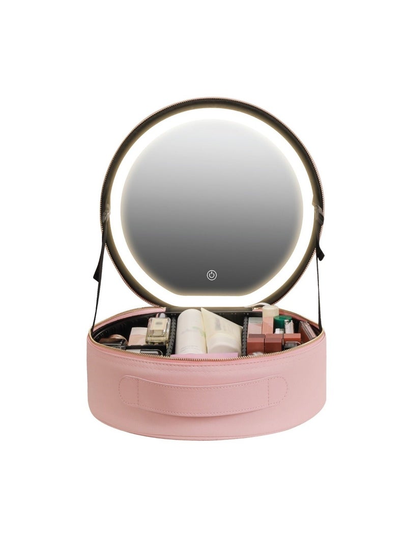 GREEN LION Makeup Organizer Pro with Lighted Mirror / 3-Mode Lights / 4K Mirror / 72 LED Beads / Adjustable Partition / Waterproof / Handle / Chic Design / PU Leather / Considerable Battery Capacity - Pink - Image 3