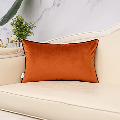 Yangest Burnt Orange Decorative Velvet Lumbar Throw Pillow Cover Striped Patchwork Cushion Case Modern 12x20 Inch Pillowcase for Sofa Couch Bedroom Living Room Home Decor - Image 2