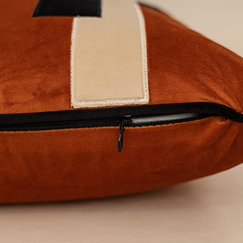 Yangest Burnt Orange Decorative Velvet Lumbar Throw Pillow Cover Striped Patchwork Cushion Case Modern 12x20 Inch Pillowcase for Sofa Couch Bedroom Living Room Home Decor - Image 4