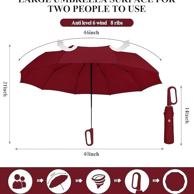 PRANIJ 3-Fold Compact Travel Golf Umbrella with Carabiner Handle | Auto Open-Close 10 Dual Rib Windproof Design | UV Protection Portable Umbrella for Rain/Sun for Car, Travel, Outdoor - Image 3