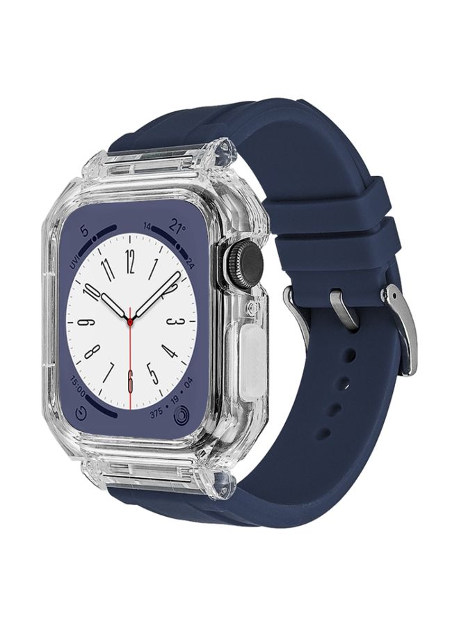 HuHa Protective Cover Crystal Clear Polycarbonate Case Silicone Watch Band For Apple Watch Series 8&7 45mm / SE 2&6&SE&5&4 44mm / 3&2&1 42mm(Royal Blue)