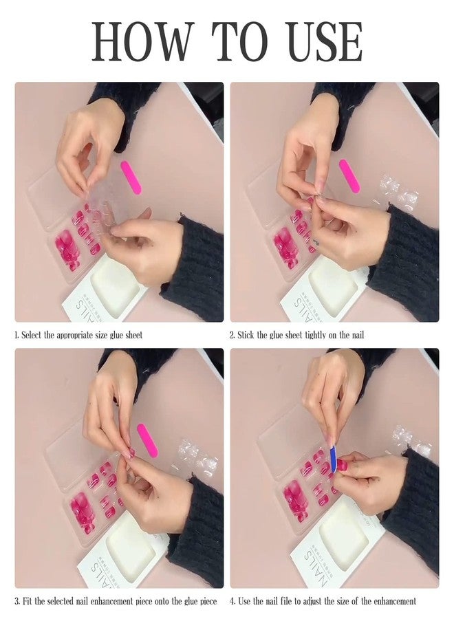 FFZDENA 2 Set Nail Press ons, Fake Nails, Short Square Press on Nails Girls Nude Fake Nails with Small Flowers Cute and Sweet Design, Artificial False Nails Press On Stick On Nails for Women - Image 5