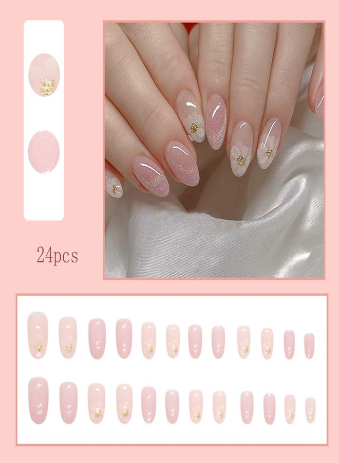 FFZDENA 2 Set Nail Press ons, Fake Nails, Short Square Press on Nails Girls Nude Fake Nails with Small Flowers Cute and Sweet Design, Artificial False Nails Press On Stick On Nails for Women - Image 3