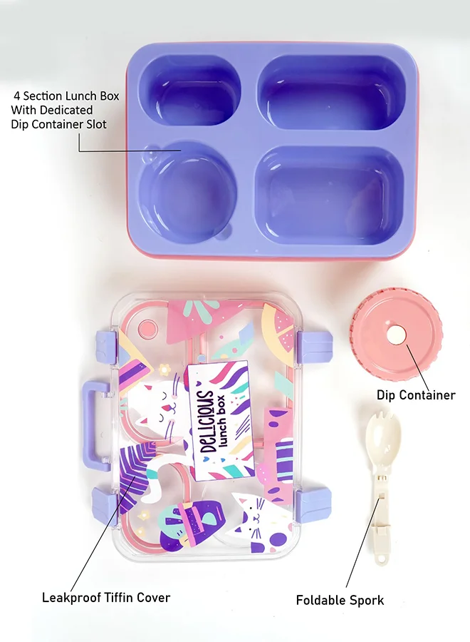 LITTLE SURPRISE BOX Little Surprise Box, Purple Meow Compact Tiffin Lunch Box for Kids