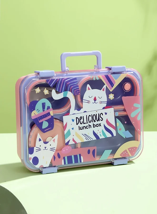 LITTLE SURPRISE BOX Little Surprise Box, Purple Meow Compact Tiffin Lunch Box for Kids