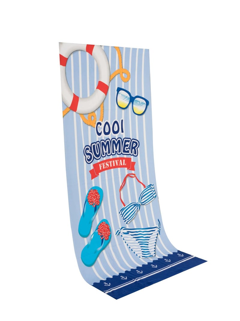 Yellow Bee Beach Summer Towel for Girls (250 GSM)- Blue, White, 8-16 Years - Image 1