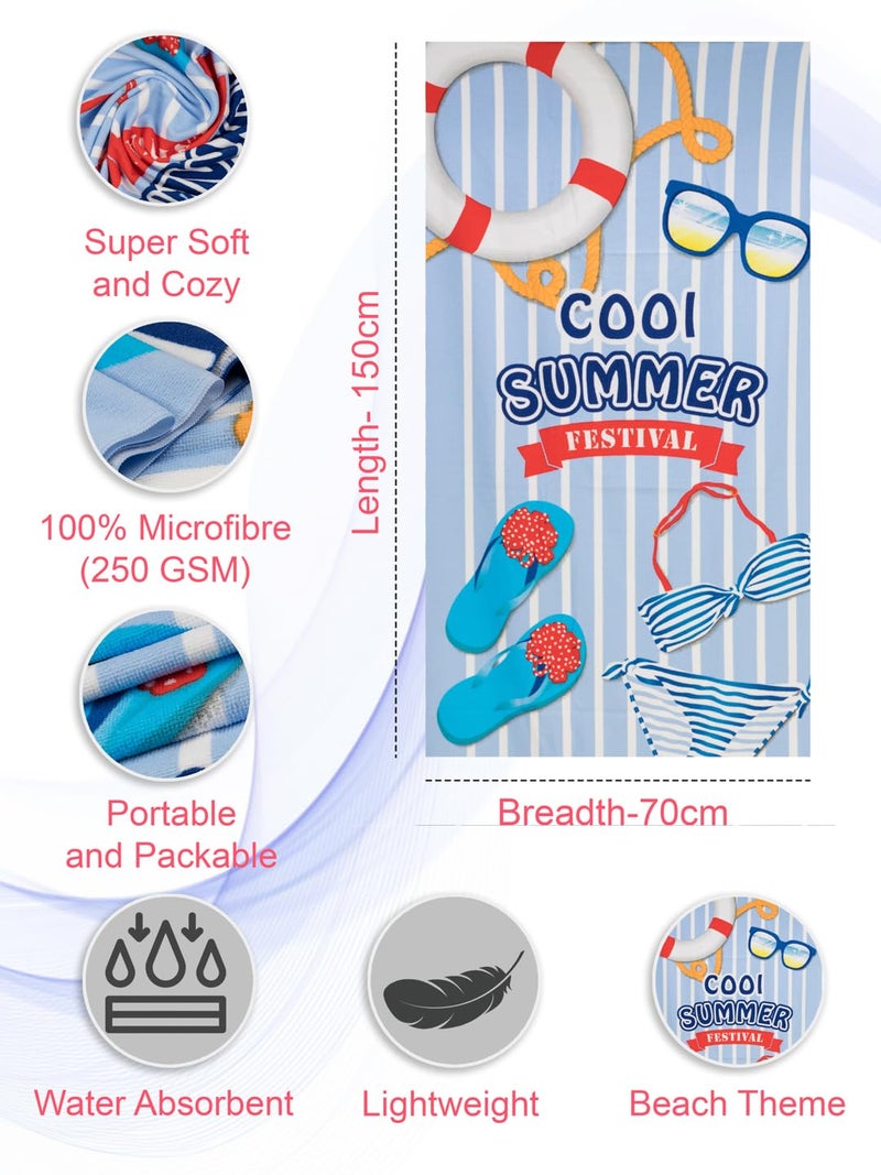 Yellow Bee Beach Summer Towel for Girls (250 GSM)- Blue, White, 8-16 Years - Image 3