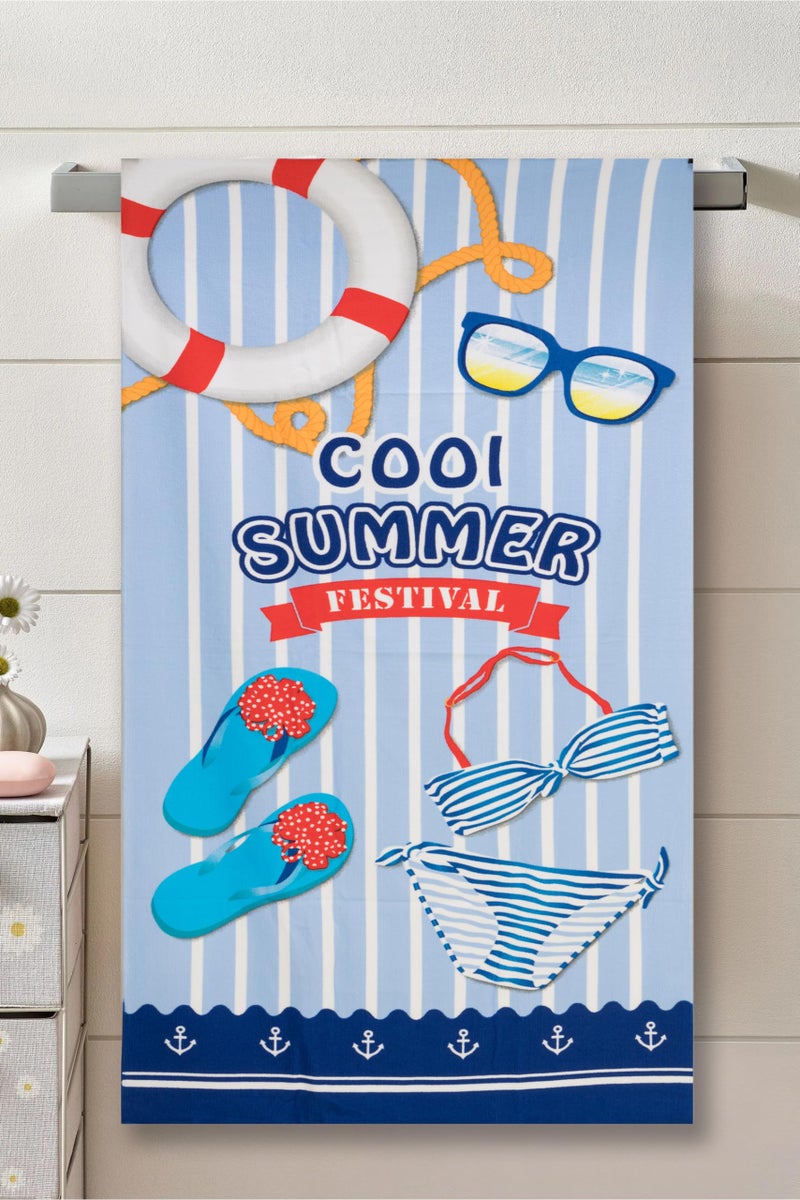 Yellow Bee Beach Summer Towel for Girls (250 GSM)- Blue, White, 8-16 Years - Image 2