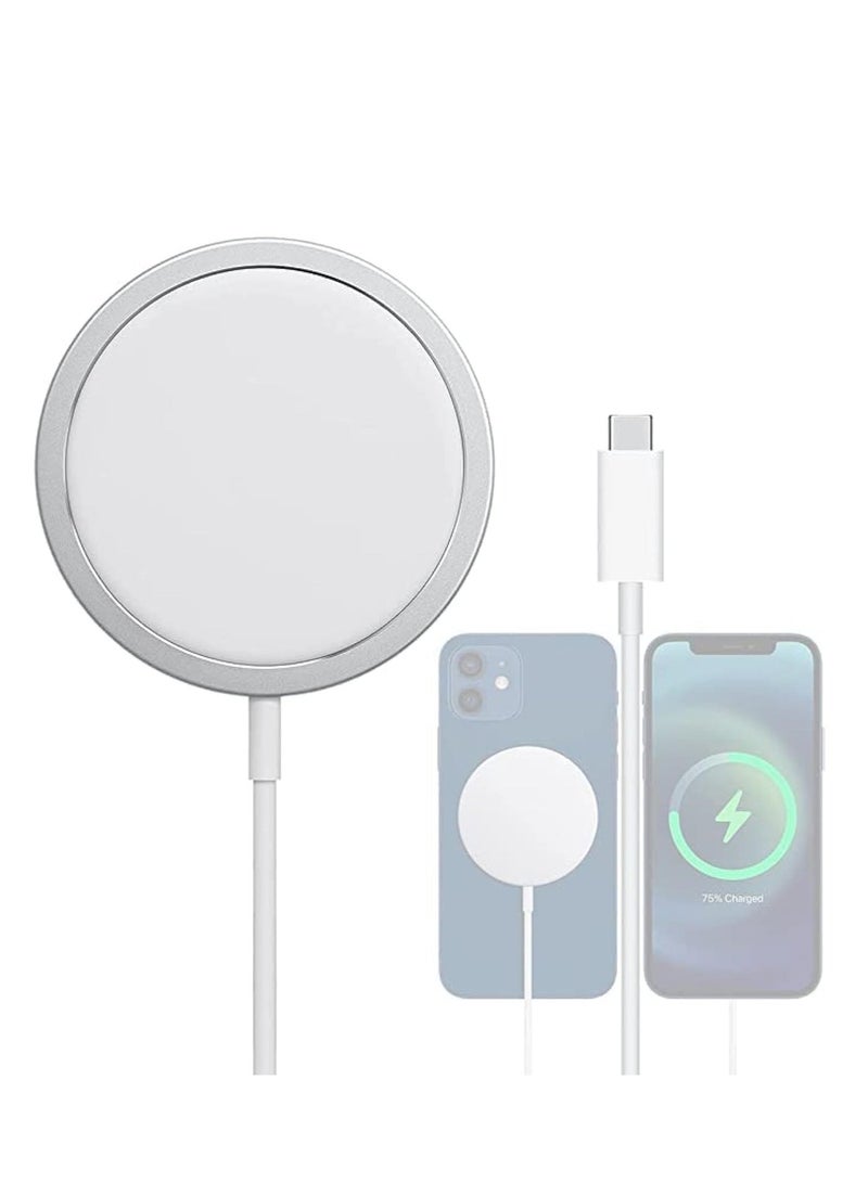 جويز شاحن Mag-Safe لهاتف iPhone مع شحن سريع عبر USB-C، شحن PD لاسلكي مغناطيسي سريع بقوة تصل إلى 15 واط، متوافق مع سلسلة iPhone 15، 14، 13، 12 وسماعات AirPods Pro2، باللون الأبيض. - Image 2