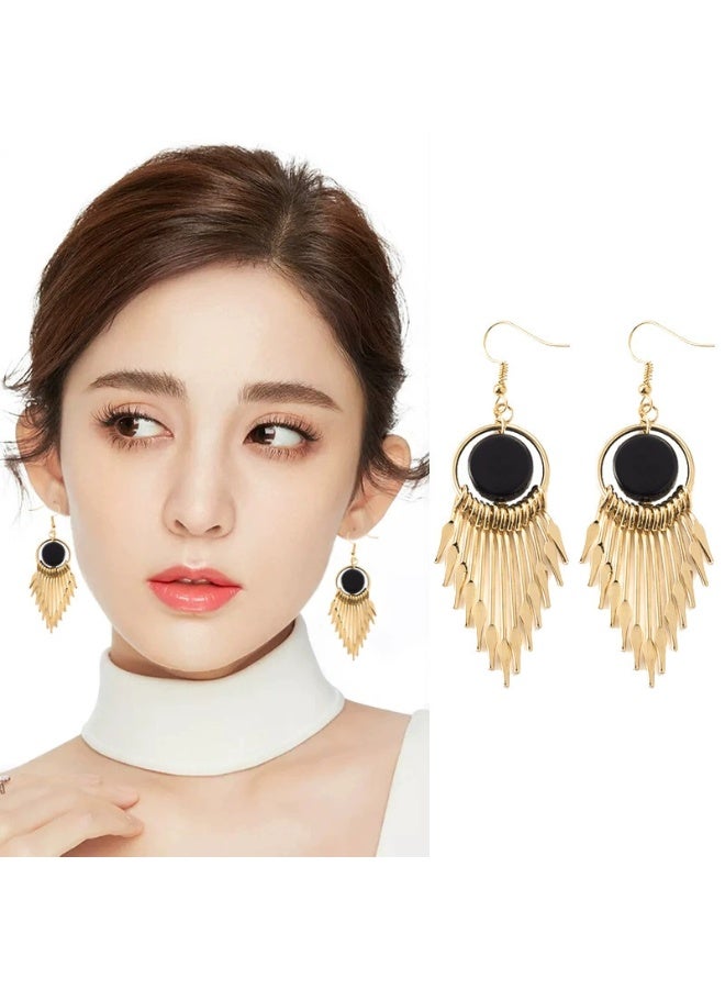 Goolsky Korean Geometric Tassel Earrings for Women – Long Round Dangle Earrings, Elegant Retro Statement Jewelry, Geometric Tassels Anti-Tarnish, Formal/Parties Wear - Image 3