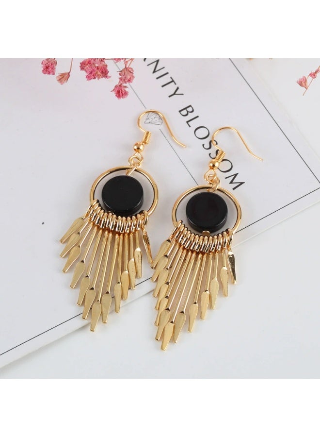 Goolsky Korean Geometric Tassel Earrings for Women – Long Round Dangle Earrings, Elegant Retro Statement Jewelry, Geometric Tassels Anti-Tarnish, Formal/Parties Wear - Image 4