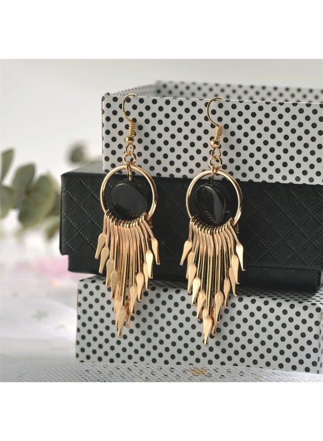 Goolsky Korean Geometric Tassel Earrings for Women – Long Round Dangle Earrings, Elegant Retro Statement Jewelry, Geometric Tassels Anti-Tarnish, Formal/Parties Wear - Image 2