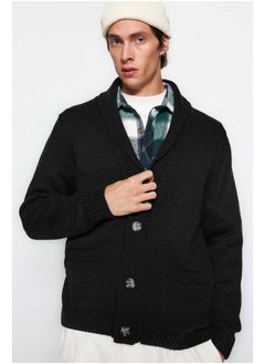 trendyol Black Regular Wool Shawl Collar Plain Knitwear Cardigan TMNAW22HI0131  - Image 3