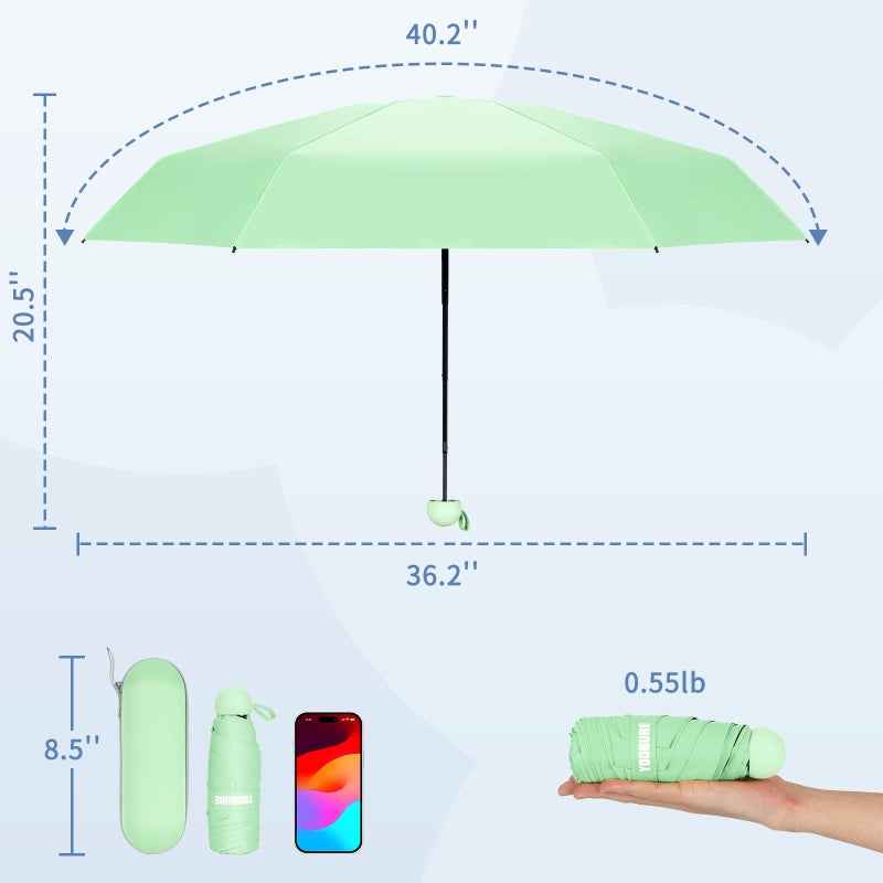 Yoobure Travel Umbrella Portable Compact Umbrellas, Pocket Mini for Purse, Umbrellas for UV Sun & Rain Small for Backpack, Umbrella with Case Folding for Kids Women - Image 2