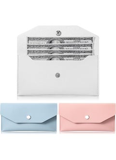 erorex 3 Pieces Cash Envelopes Bag Pu Leather Cash Money Pouch Cash Wallet Envelope Reusable For Spring Festival Wedding Birthday Graduation Holidays Blue White Pink  - Image 1