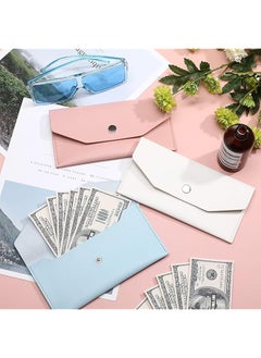 erorex 3 Pieces Cash Envelopes Bag Pu Leather Cash Money Pouch Cash Wallet Envelope Reusable For Spring Festival Wedding Birthday Graduation Holidays Blue White Pink  - Image 2