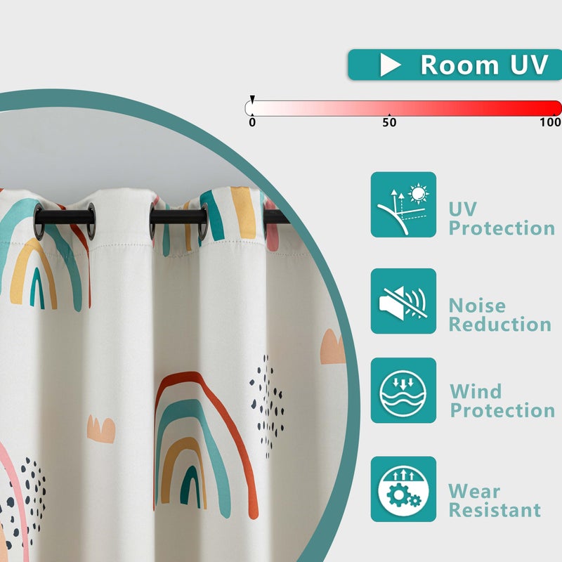 chiinvent Blackout Rainbow Curtains for Kids Cute Rainbow Room Darkening Window Curtains Decorative Cartoon Black Out Curtain for Girls Bedroom Nursery, C1, 52" x 84", 2 Panels (90% Blackout) - Image 5