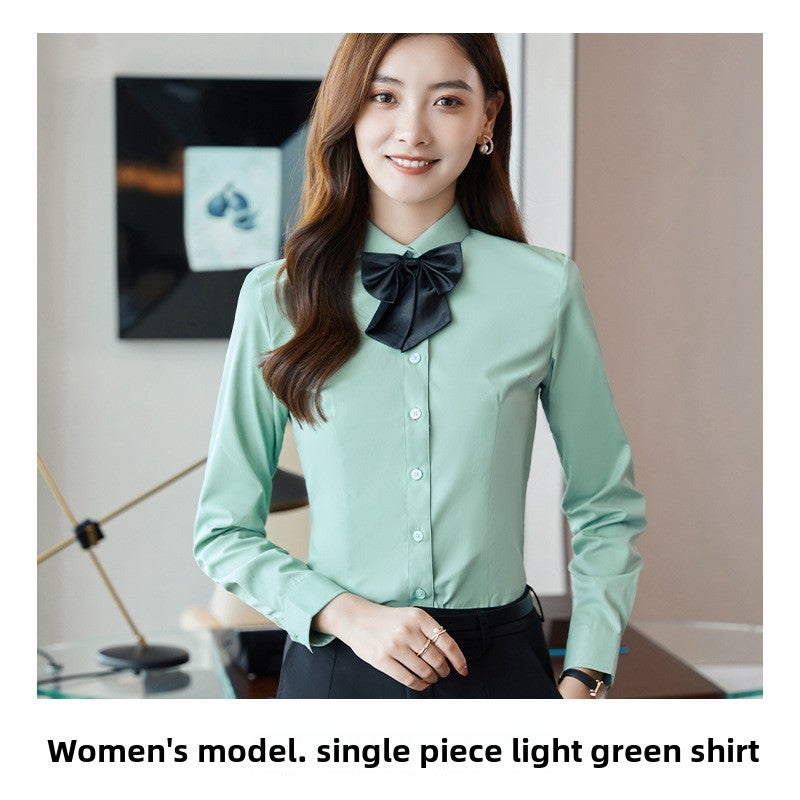 40 Cotton Plain Shirt Wholesale Work Clothes 2025 Business Wear Shirt Mens and Womens Autumn Shirt Mens Long Sleeve Work Clothes Womens Style light green Shirt Female