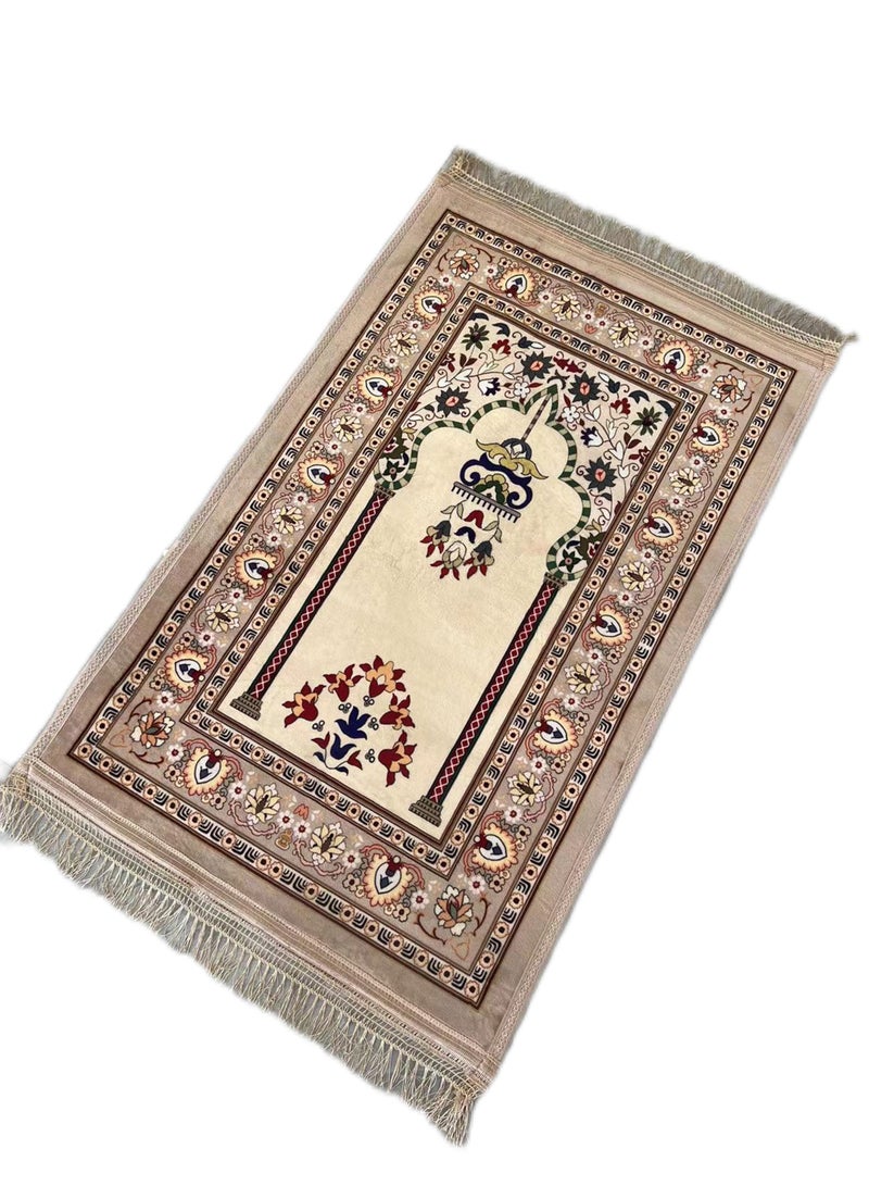 ستارجولد سجادة صلاة تركية تقليدية، مقاس كبير 70 × 110 سم، سجادة صلاة إسلامية متعددة الألوان، سجادة جانماز للرجال والنساء المسلمين - بيج