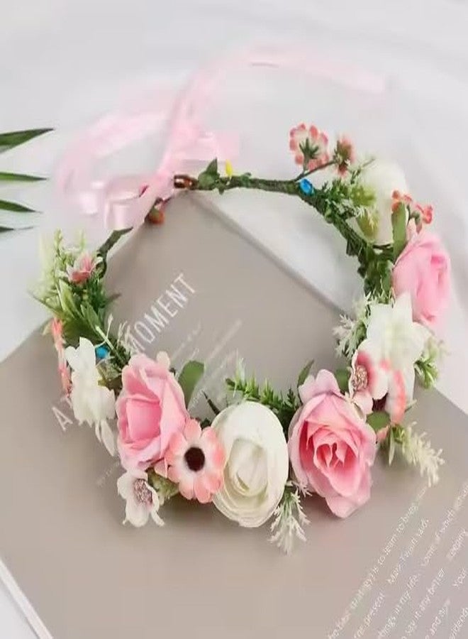 PLENTEOUS Floral Tiara Crown for Girls & Women - Elegant Flower Hair Accessories for Birthday, Party, Wedding & Festivals | Multicolor Floral Garland Headband for Brides & Bridesmaids 1PCS - Image 2