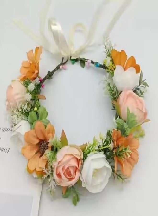 PLENTEOUS Floral Tiara Crown for Girls & Women - Elegant Flower Hair Accessories for Birthday, Party, Wedding & Festivals | Multicolor Floral Garland Headband for Brides & Bridesmaids 1PCS - Image 5