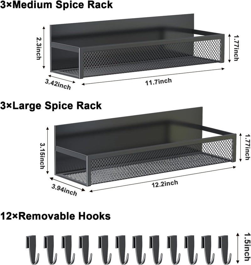 Aufworld Magnetic Spice Rack for Refrigerator, 6 Pack Magnetic Shelf, Fridge Magnet Organizer with Moveable 12 Hooks, Magnetic Fridge Shelf for Kitchen Organization and Storage (6 Pack) - Image 2