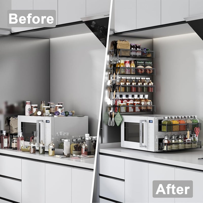 Aufworld Magnetic Spice Rack for Refrigerator, 6 Pack Magnetic Shelf, Fridge Magnet Organizer with Moveable 12 Hooks, Magnetic Fridge Shelf for Kitchen Organization and Storage (6 Pack) - Image 5