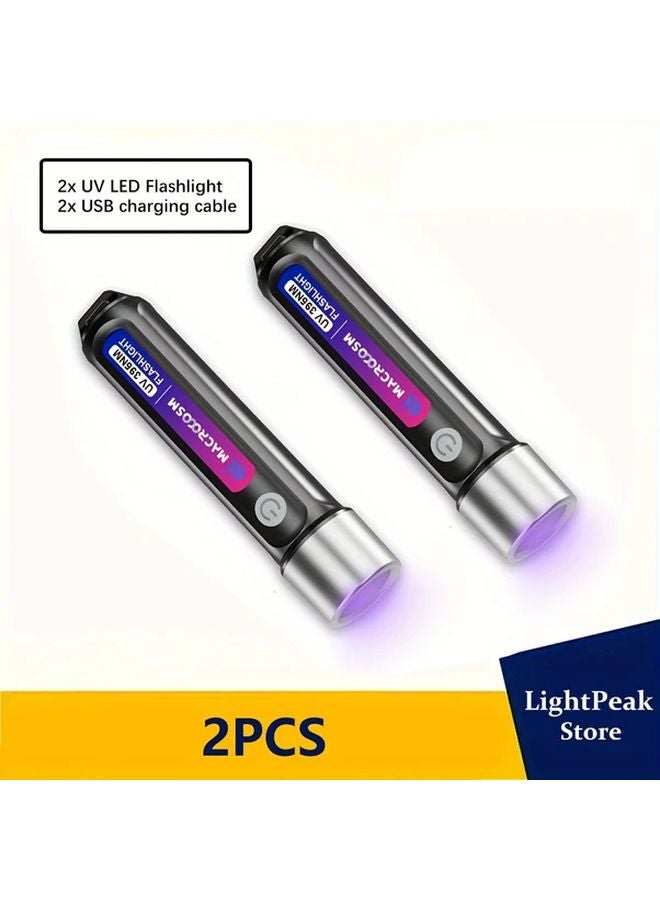 2pcs USB Rechargeable Mini UV Flashlight 395nm Black Light Adjustable Focus Pet Urine Detector - Image 1