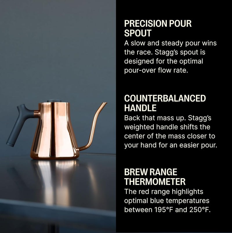 Fellow Stagg Stovetop Pour-Over Coffee and Tea Kettle - Gooseneck Teapot with Precision Pour Spout, Built-in Thermometer, Matte Black, 1 Litre - Image 2