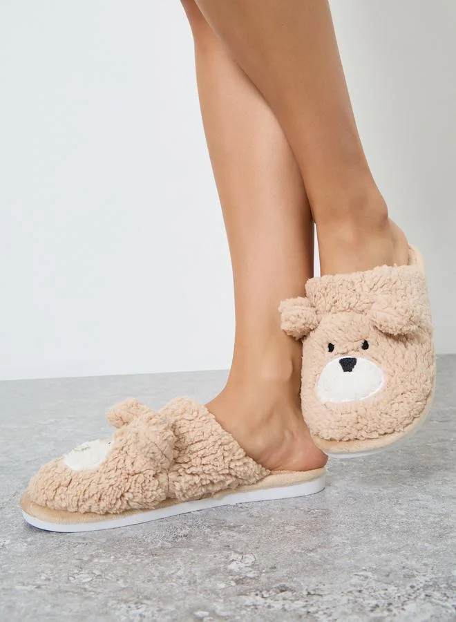 ستايلي شبشب منزلي فليس بلون جملي بتصميم دب