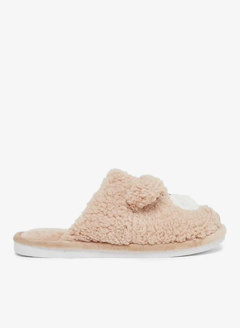 ستايلي شبشب منزلي فليس بلون جملي بتصميم دب