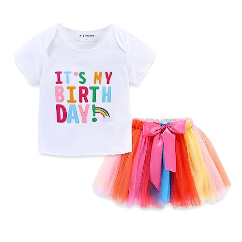 Mud Kingdom Little Girls Birthday Clothes Set 5 Year Gifts Party T-Shirt and Tulle Skirt Outfit Rainbow Size 5 - Image 1