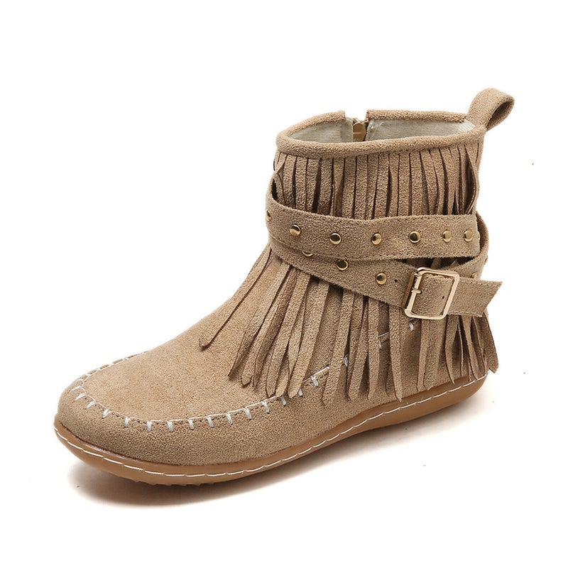 Plus Size Tassel Flat Boots 2023 Belt Buckle Liudin Martin Boots Suede Casual Short - Image 4