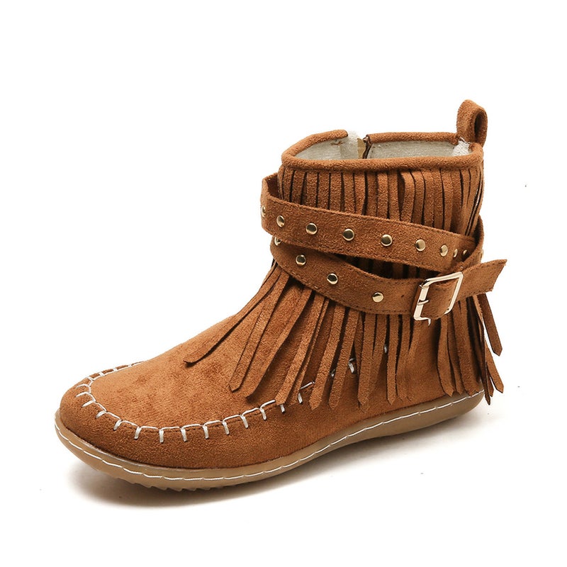 Plus Size Tassel Flat Boots 2023 Belt Buckle Liudin Martin Boots Suede Casual Short - Image 3