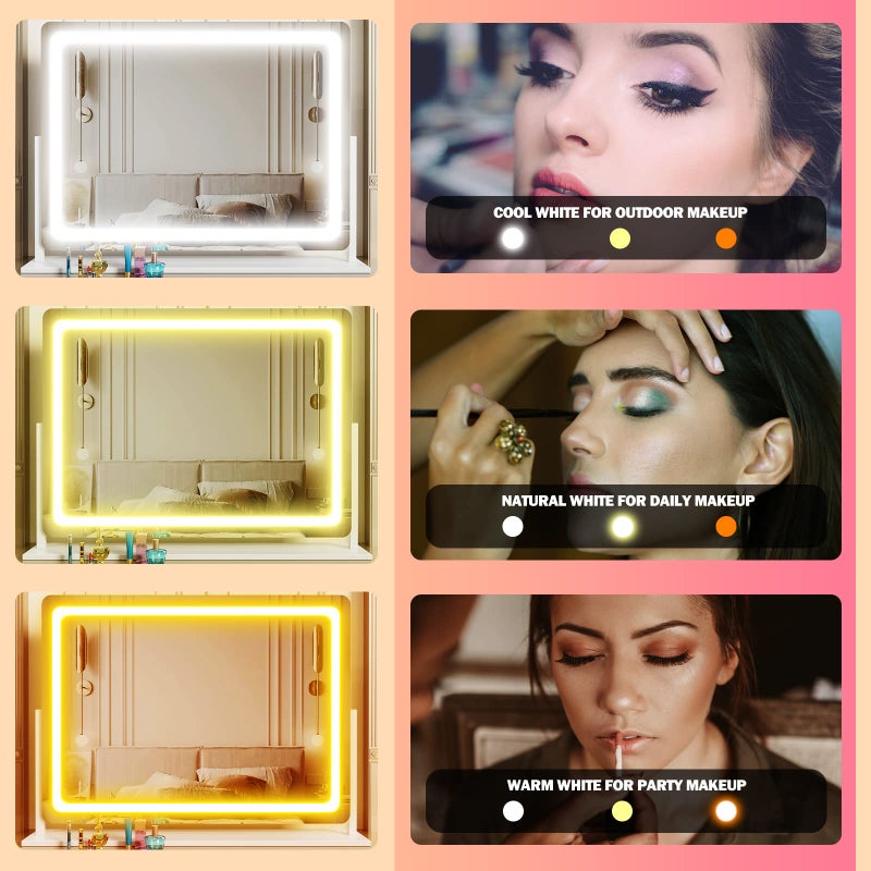 Gvnkvn مرآة مكياج مضاءة من غفينكفن، 17.3"x13" مرآة هوليوود مع أضواء LED، ثلاثة أوضاع إضاءة، ومرآة تكبير 10X، تحكم باللمس الذكي، دوران 360° (أبيض، صندوق هدايا) - Image 4