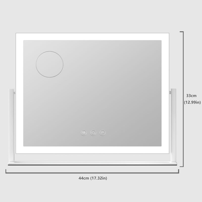 Gvnkvn مرآة مكياج مضاءة من غفينكفن، 17.3"x13" مرآة هوليوود مع أضواء LED، ثلاثة أوضاع إضاءة، ومرآة تكبير 10X، تحكم باللمس الذكي، دوران 360° (أبيض، صندوق هدايا) - Image 2