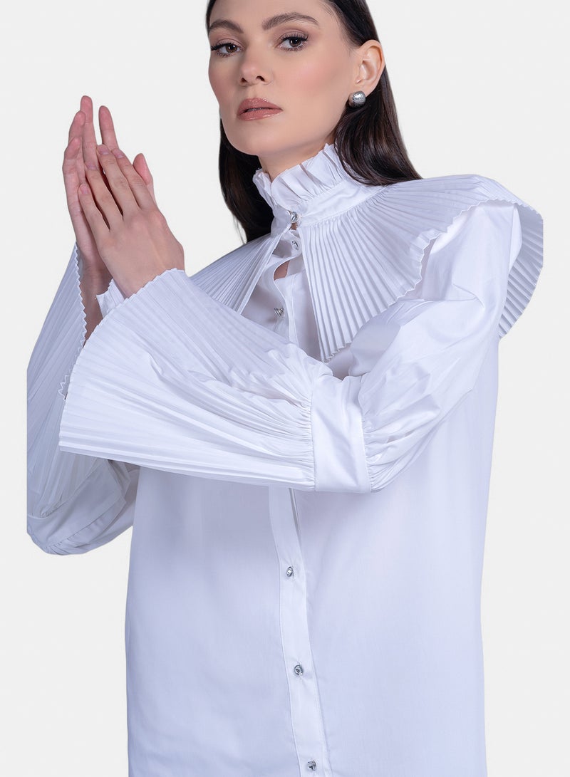 Fazzali Victorian Pleated Collar Blouse With Wide Sleeves - Image 3